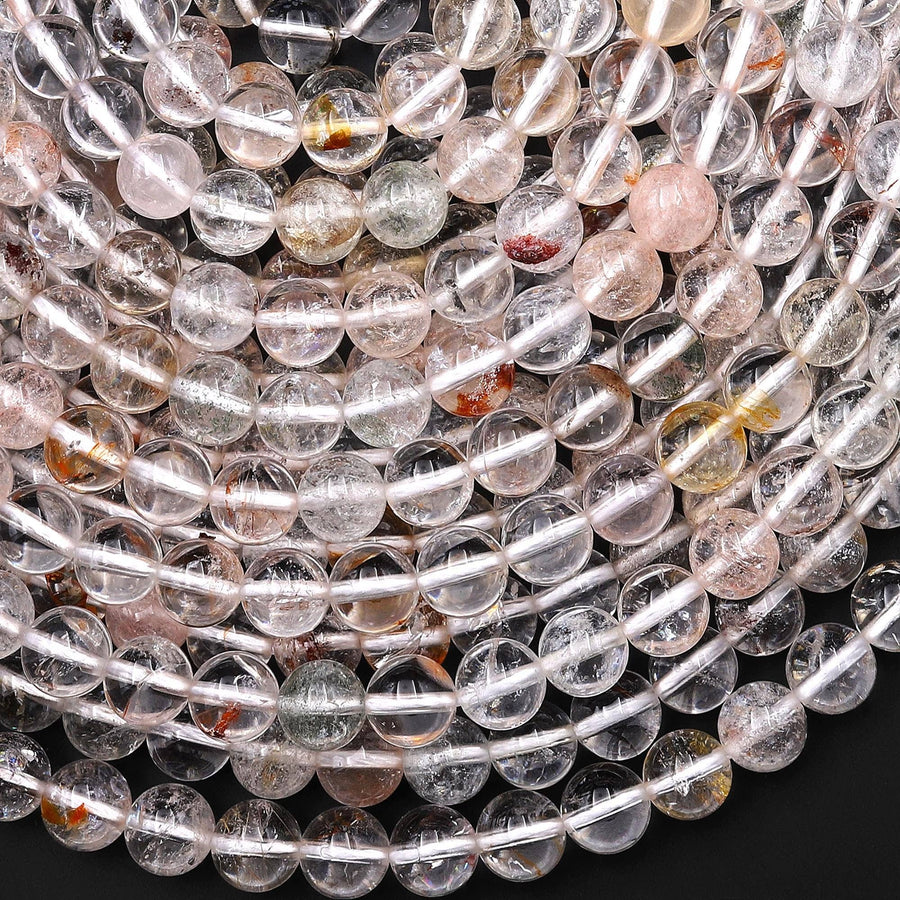 Natural Rock Crystal Phantom Quartz Smooth Round 6mm 8mm 10mm 12mm Beads 15.5" Strand