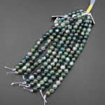 AAA Large Hole Beads 2mm 3mm Drill Natural Green Moss Agate 8mm 10mm Round Beads 8" Strand