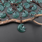 Hand Carved Natural Blue Green Guatemalan Jade Star and Moon Pendant