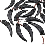 Carved Natural Black Obsidian Wolf Claw Pendant • Tribal Animal Fang Necklace Charm • Matte Totem for Jewelry Making • Protection Amulet