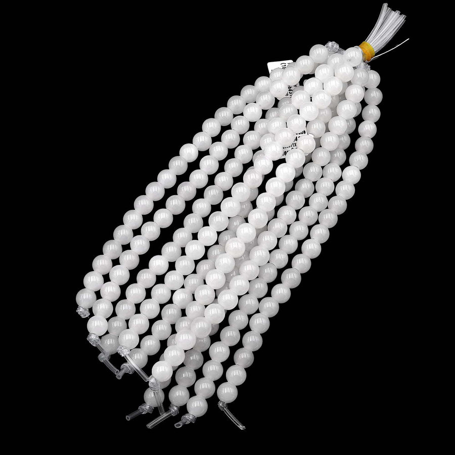AAA Large Hole Beads 2mm 3mm Drill Natural Pristine White Ice Mountain Jade 8mm 10mm Round Beads 8" Strand