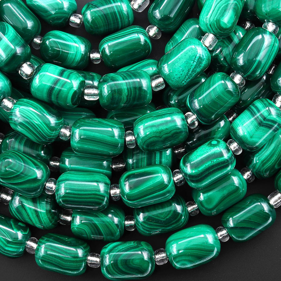 AAA Natural Green Malachite Smooth Cylinder Tube Beads 10x14mm 15.5" Strand