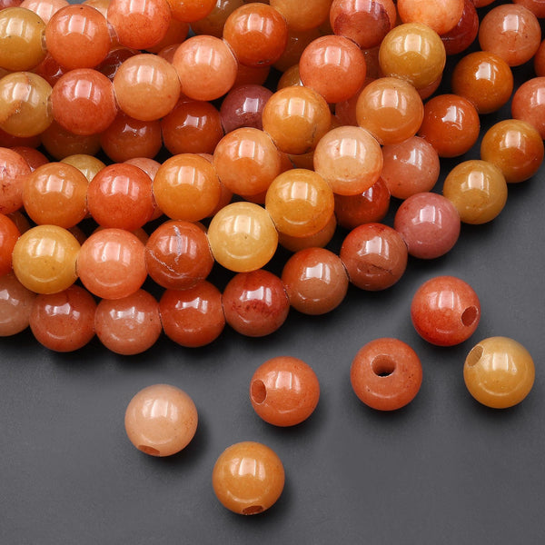 AAA Large Hole Beads 2mm 3mm Drill Natural Orange Aventurine 6mm 8mm 10mm Round Beads 8" Strand