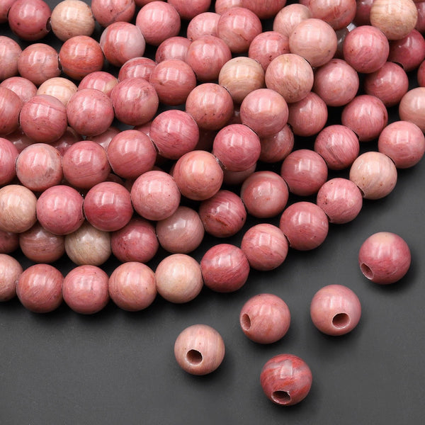 AAA Large Hole Beads 2mm 3mm Drill Natural Pink Petrified Rhodonite 6mm 8mm 10mm Round Beads 8" Strand