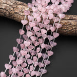 Natural Pink Rose Quartz 12mm Beads Gemstone Puffy Heart Vertically Drilled 15.5" Strand