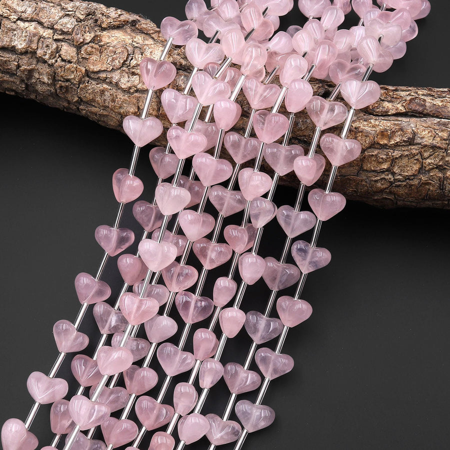 Natural Pink Rose Quartz 12mm Beads Gemstone Puffy Heart Vertically Drilled 15.5" Strand