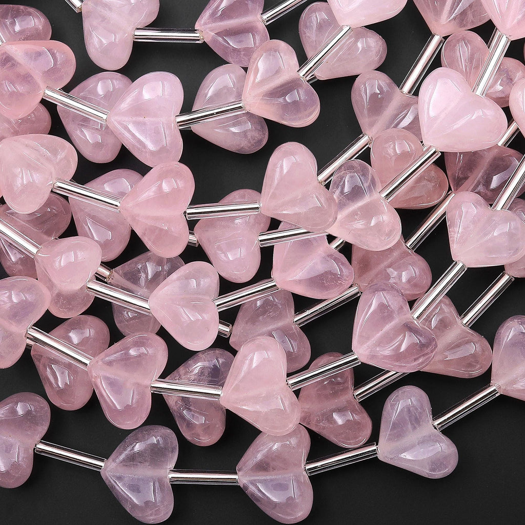 Natural Pink Rose Quartz 12mm Beads Gemstone Puffy Heart Vertically Drilled 15.5" Strand
