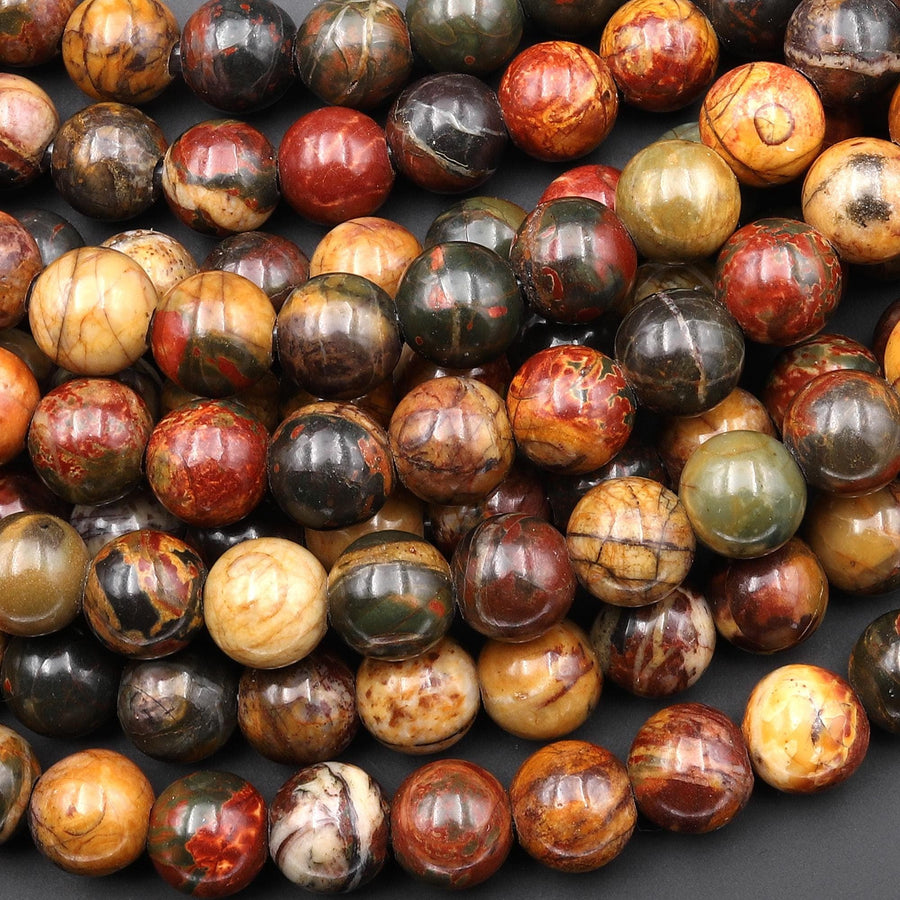 Large Hole Beads 2mm 3mm Drill Natural Red Creek Jasper 6mm 8mm 10mm Round Beads 8" Strand