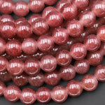 AAA Large Hole Beads 3mm Drill Natural Strawberry Quartz 10mm Round Beads 8" Strand