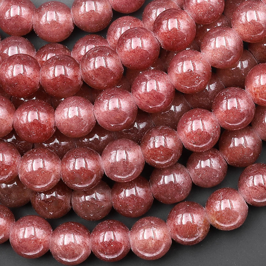 AAA Large Hole Beads 3mm Drill Natural Strawberry Quartz 10mm Round Beads 8" Strand