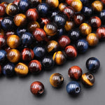AAA Large Hole Beads 2mm 3mm Drill Natural Red Blue Golden Brown Tiger's Eye 6mm 8mm 10mm Round Beads 8" Strand