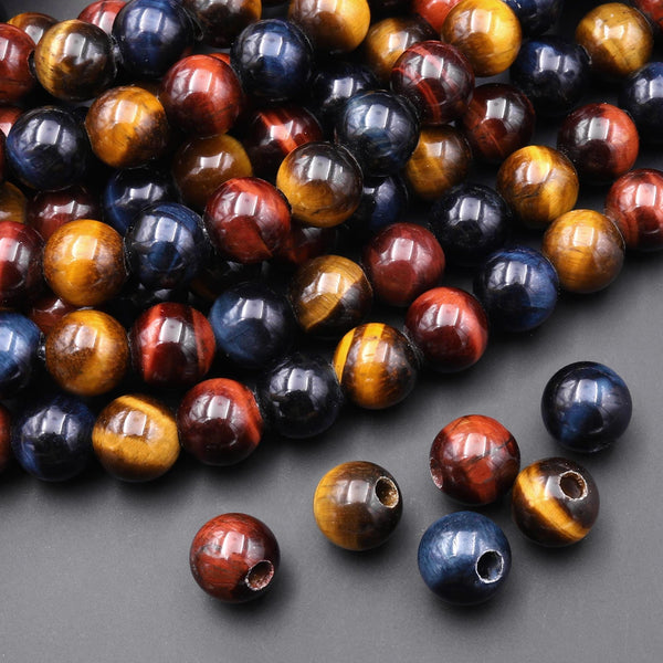 AAA Large Hole Beads 2mm 3mm Drill Natural Red Blue Golden Brown Tiger's Eye 6mm 8mm 10mm Round Beads 8" Strand