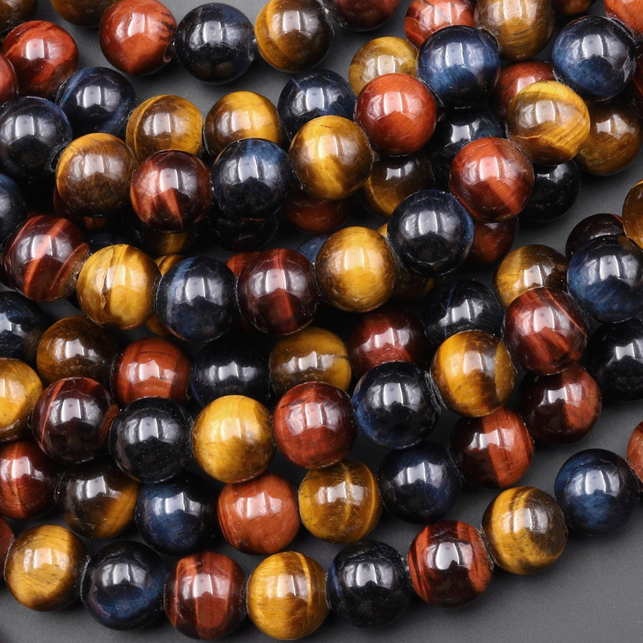 AAA Large Hole Beads 2mm 3mm Drill Natural Red Blue Golden Brown Tiger's Eye 6mm 8mm 10mm Round Beads 8" Strand