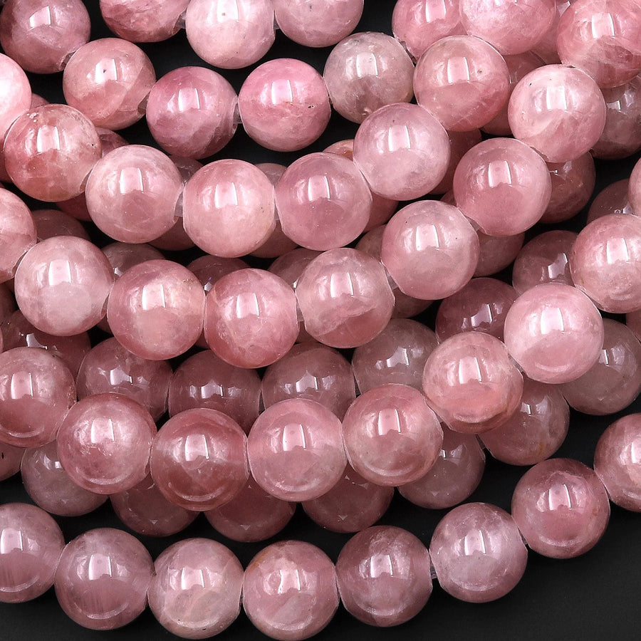 AAA Large Hole Beads 2mm 3mm Drill Natural Madagascar Mauve Pink Rose Quartz 9mm 10mm Round Beads 8" Strand