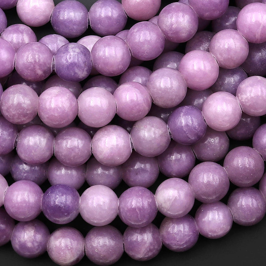 AAA Large Hole Beads 2.5mm Drill Natural Violet Purple Lepidolite 8mm Round Beads 8" Strand