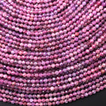 Natural Burma Ruby Faceted 2mm 3mm Round Beads Real Gemstone Micro Diamond Cut 15.5" Strand