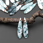 Natural Green Tree Agate Earring Pair Drilled Teardrop Cabochon Cab Pair Matched Gemstone Beads
