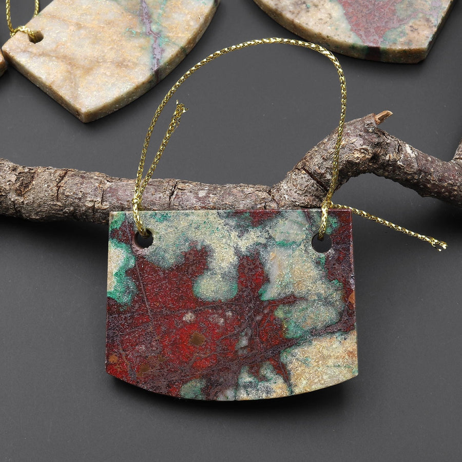 From the Old Arizona Copper Mine~ 2 Two Hole Pendant Natural Copper in Chrysocolla Flat Rectangle Locket Saddle Shape