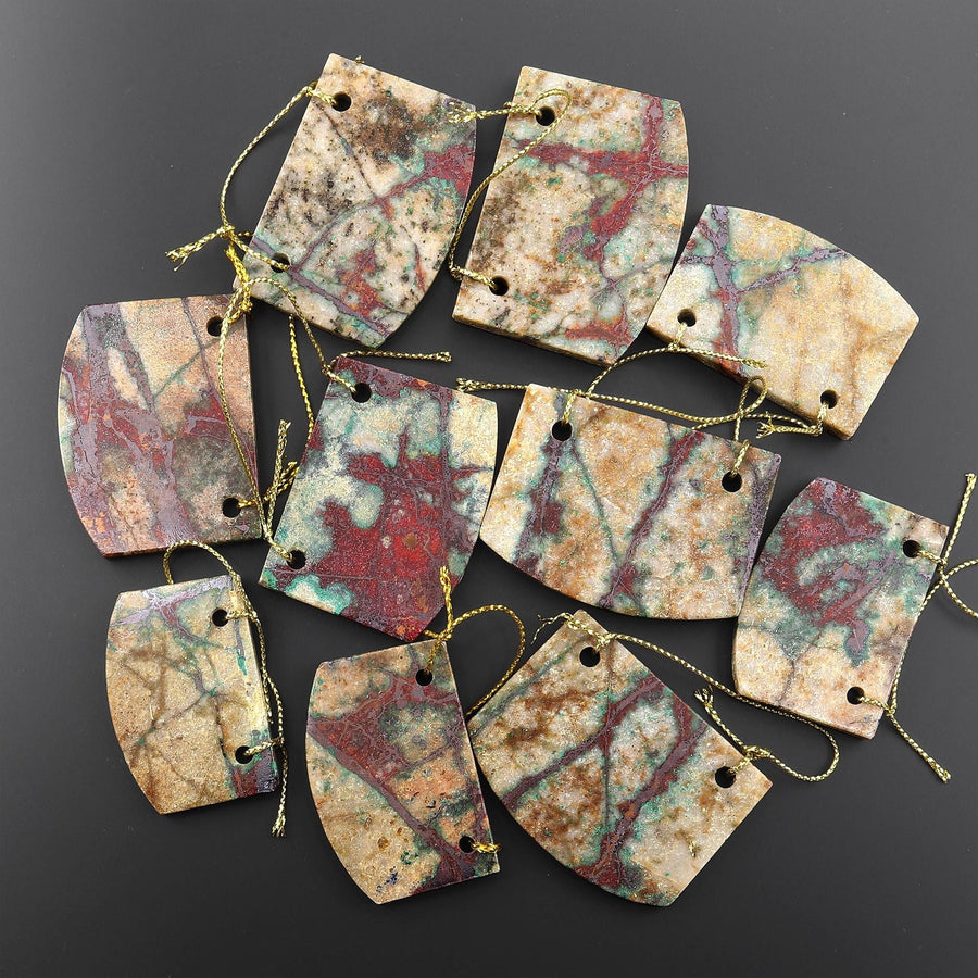 From the Old Arizona Copper Mine~ 2 Two Hole Pendant Natural Copper in Chrysocolla Flat Rectangle Locket Saddle Shape