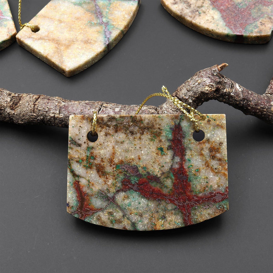 From the Old Arizona Copper Mine~ 2 Two Hole Pendant Natural Copper in Chrysocolla Flat Rectangle Locket Saddle Shape A3