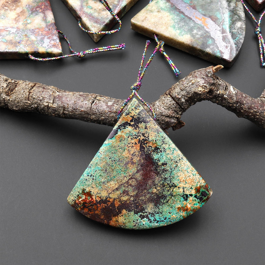 From the Old Arizona Copper Mine~ Natural Copper in Chrysocolla Crescent Triangle Fan Top Side Drilled Pendant A1