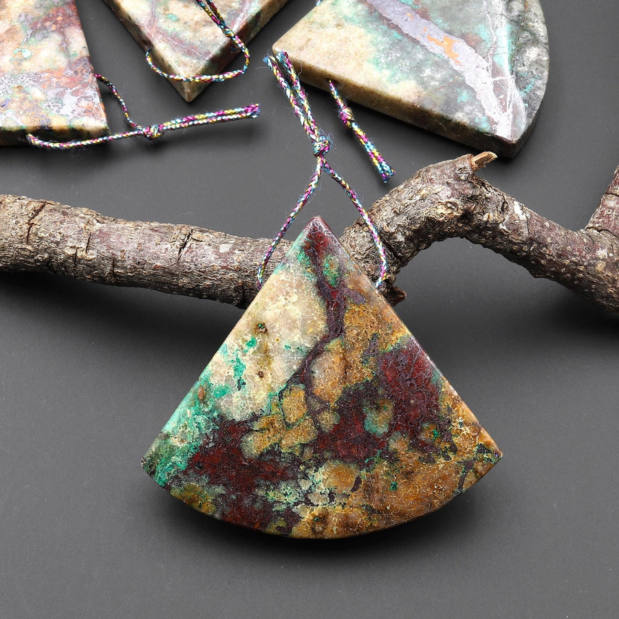 From the Old Arizona Copper Mine~ Natural Copper in Chrysocolla Crescent Triangle Fan Top Side Drilled Pendant A2