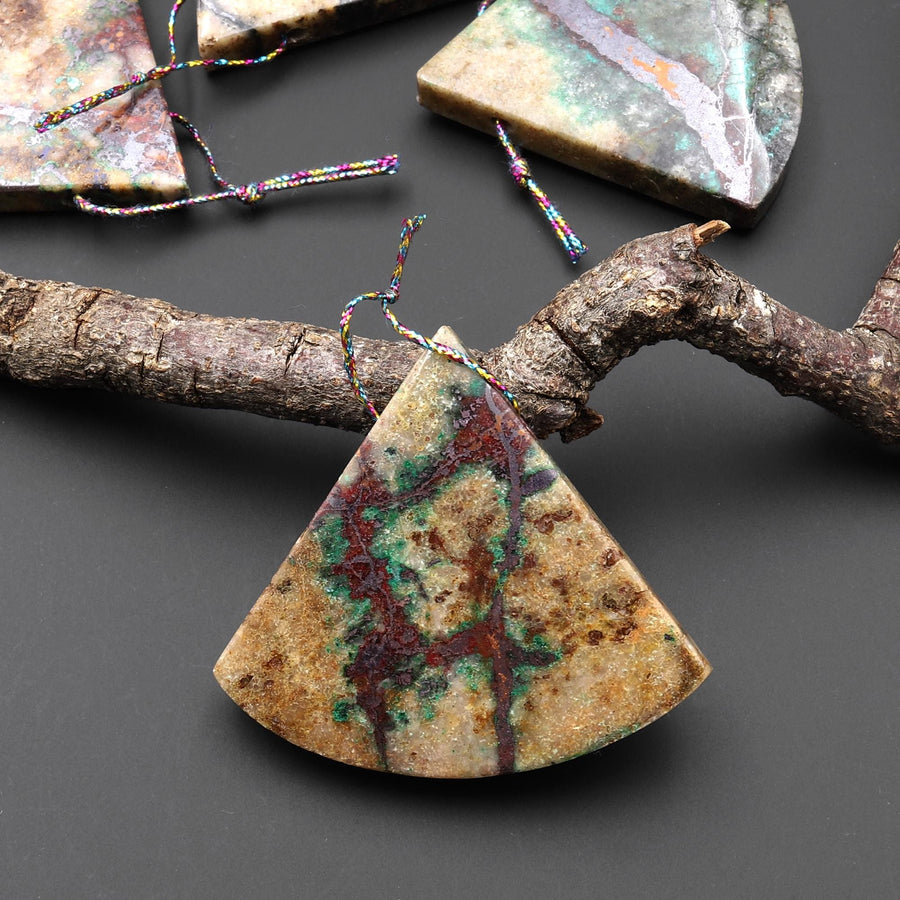 From the Old Arizona Copper Mine~ Natural Copper in Chrysocolla Crescent Triangle Fan Top Side Drilled Pendant A4