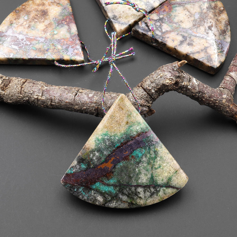From the Old Arizona Copper Mine~ Natural Copper in Chrysocolla Crescent Triangle Fan Top Side Drilled Pendant A5