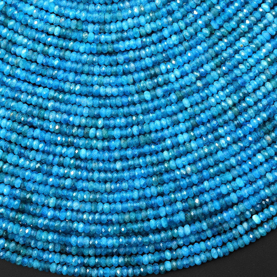 AAA Faceted Natural Blue Apatite 3mm Thin Rondelle Beads Gemstone 15.5" Strand