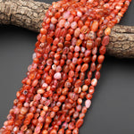 Natural Orange Red Moroccan Agate Freeform Pebble Nugget Beads Translucent Gemstone 15.5" Strand