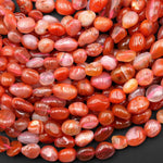 Natural Orange Red Moroccan Agate Freeform Pebble Nugget Beads Translucent Gemstone 15.5" Strand