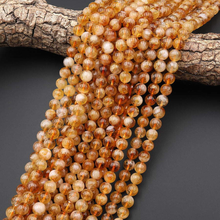 Natural Honey Golden Citrine 6mm 8mm 10mm Smooth Round Beads Gemstone 15.5" Strand