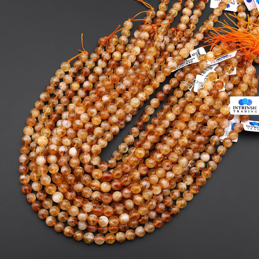 Natural Honey Golden Citrine 6mm 8mm 10mm Smooth Round Beads Gemstone 15.5" Strand
