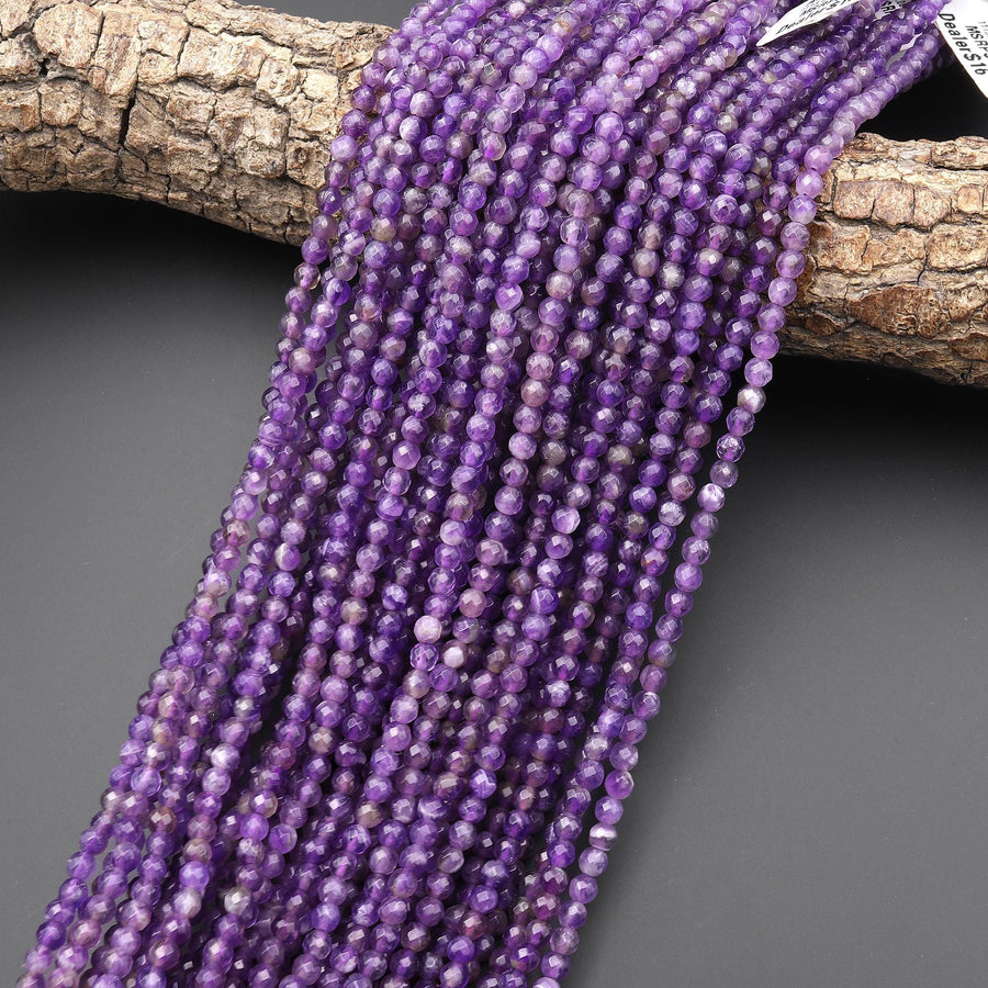 Faceted Natural Amethyst 4mm Round Beads 15.5" Strand