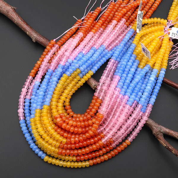 Multicolor 6mm Smooth Rondelle Beads Colored Yellow Blue Pink Orange Jade 15.5" Strand