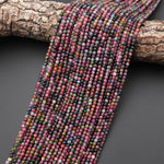 Genuine Natural Pink Green Blue Yellow Tourmaline 3mm Smooth Round Gemstone Beads 15.5" Strand