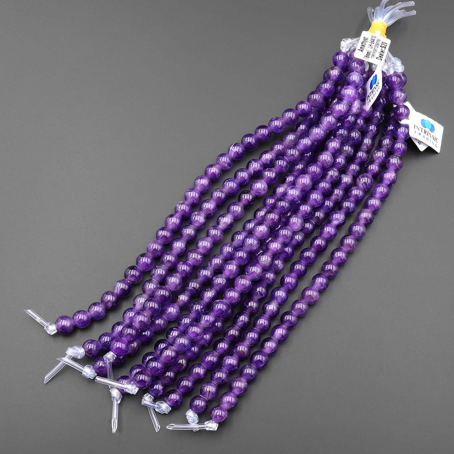 Large Hole Beads 2mm 3mm Drill AAA Natural Amethyst 8mm 10mm Round Beads 8" Strand