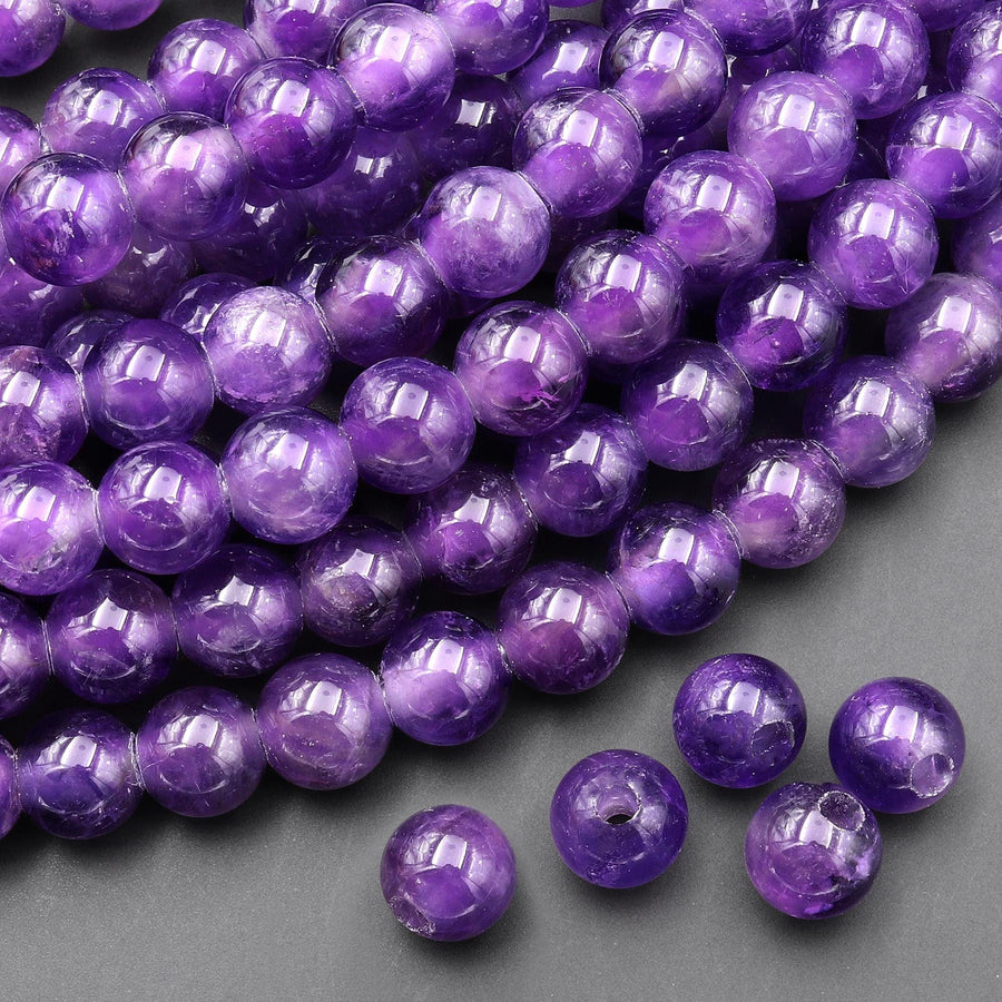 Large Hole Beads 2mm 3mm Drill AAA Natural Amethyst 8mm 10mm Round Beads 8" Strand