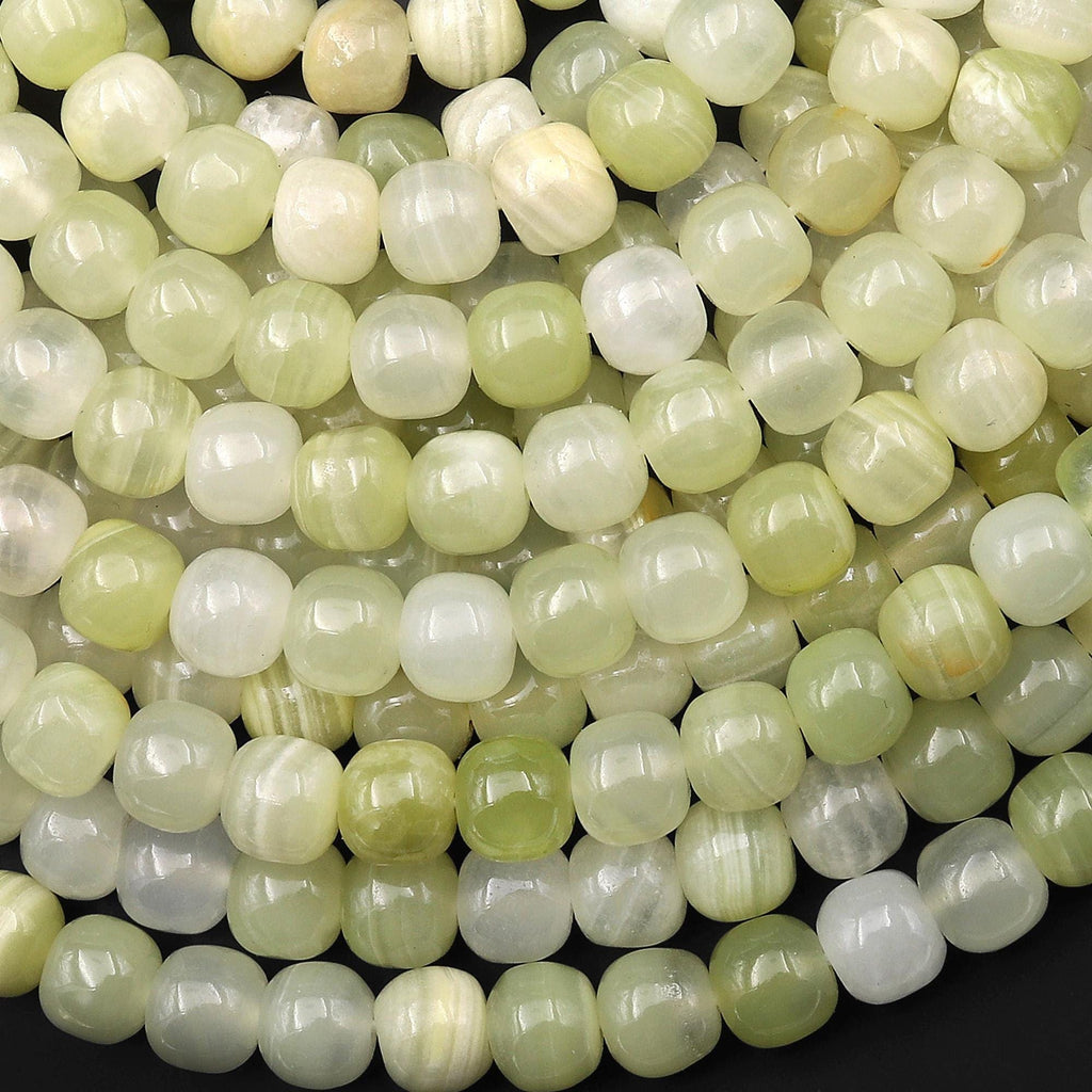AAA Natural Green Calcite Short Cylinder Barrel 8mm Beads Aka Afghanistan Jade 15.5" Strand