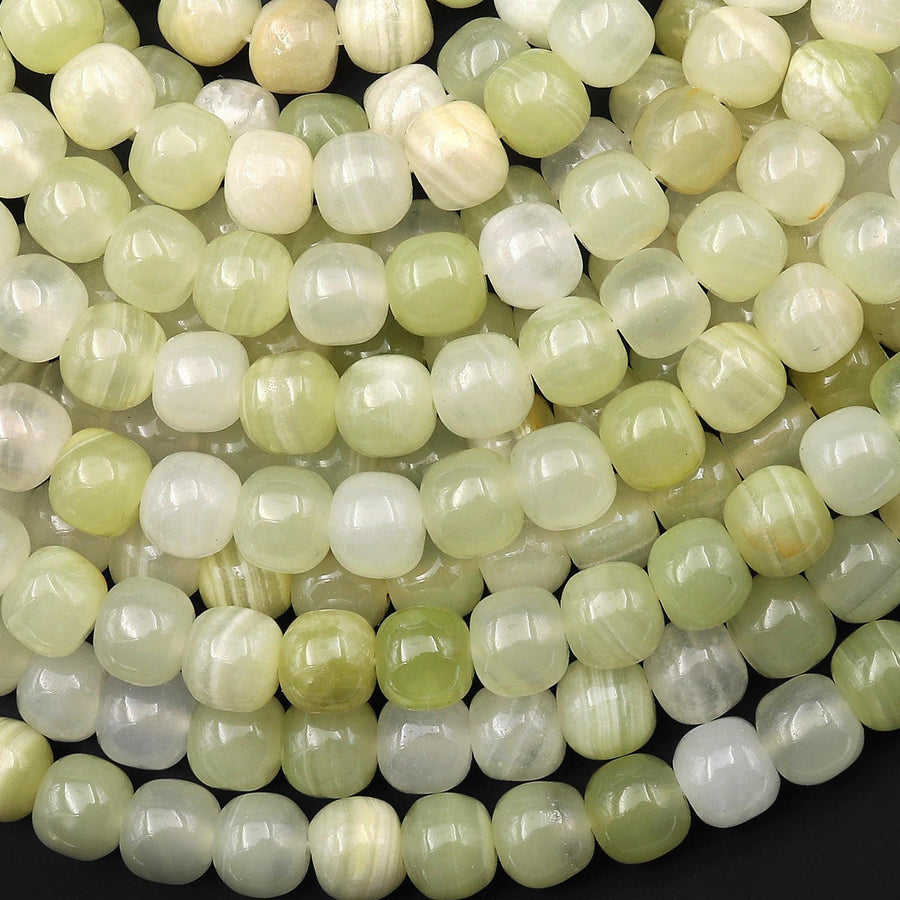 AAA Natural Green Calcite Short Cylinder Barrel 8mm Beads Aka Afghanistan Jade 15.5" Strand
