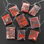 Natural Red Brecciated Blood Jasper Rectangle Pendant Side Drilled