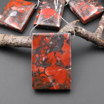 Natural Red Brecciated Blood Jasper Rectangle Pendant Side Drilled