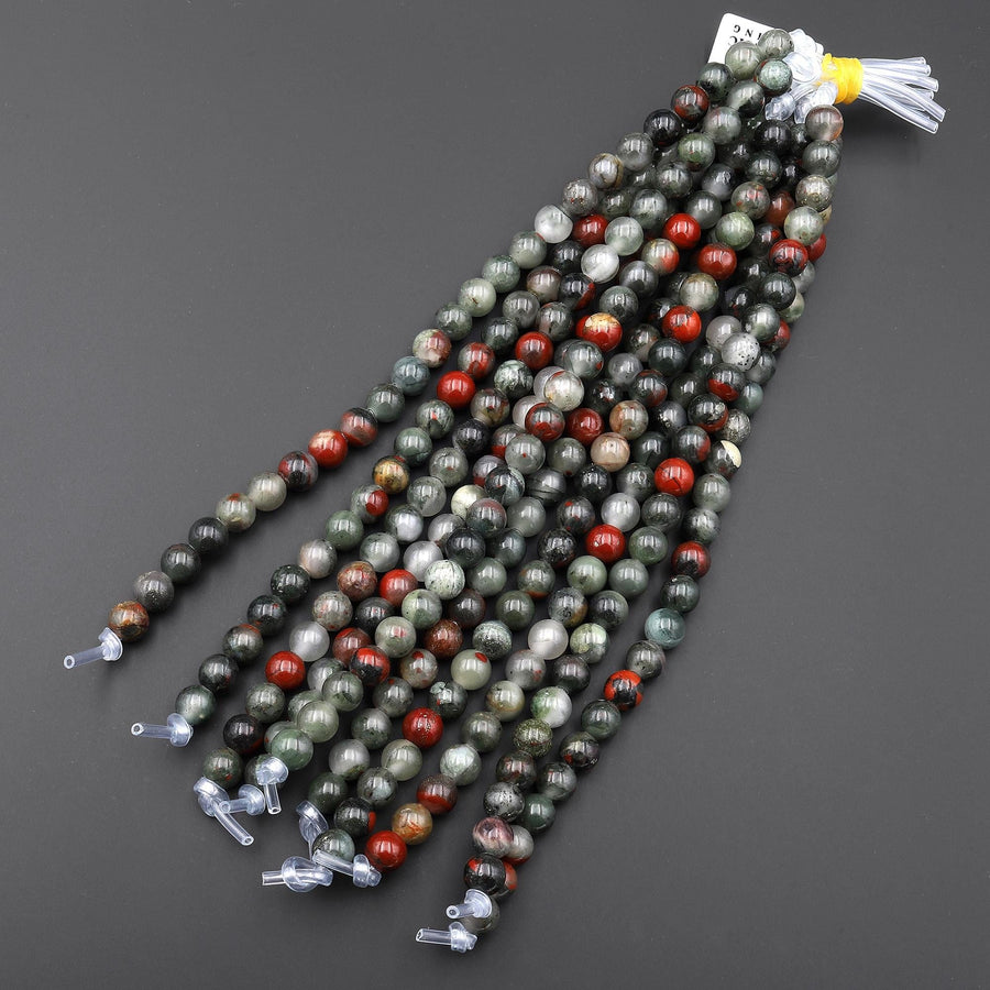 AAA Large Hole Beads 2.5mm Drill Natural African Bloodstone 6mm 8mm Round Beads 8" Strand
