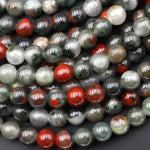 AAA Large Hole Beads 2.5mm Drill Natural African Bloodstone 6mm 8mm Round Beads 8" Strand