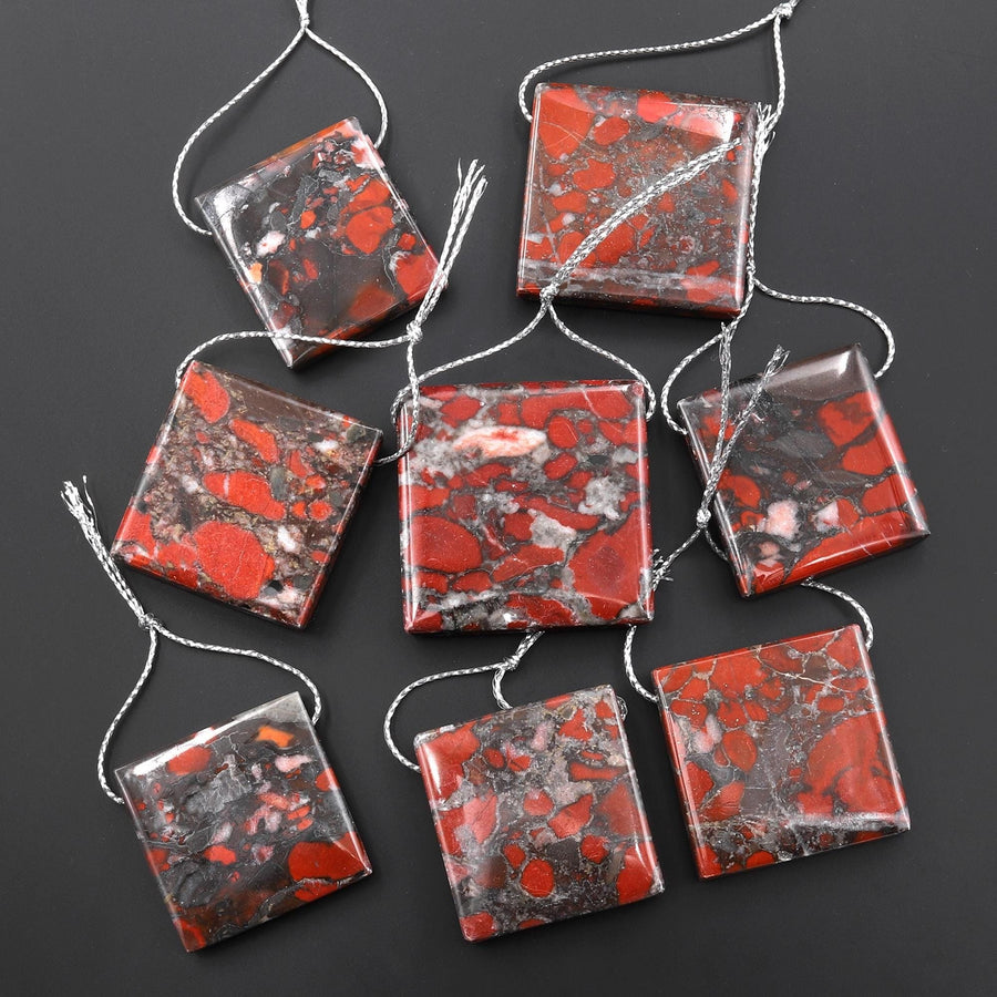 Natural Red Brecciated Blood Jasper Square Pendant Side Drilled