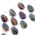 Natural Rainbow Fluorite Smooth Side Drilled Teardrop 20x30mm Focal Pendant Beads Honey Mauve Teal Green Colors 15.5" Strand
