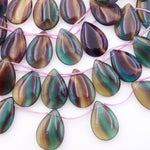 Natural Rainbow Fluorite Smooth Side Drilled Teardrop 20x30mm Focal Pendant Beads Honey Mauve Teal Green Colors 15.5" Strand