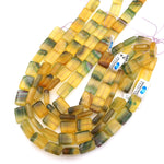 Rare Bicolor Natural Rainbow Fluorite Rectangle Tile Beads Yellow Green Gemstone 15.5" Strand