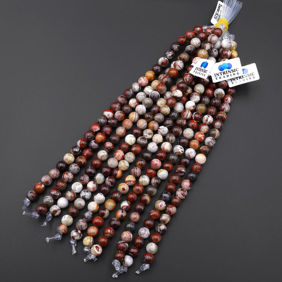 AAA Large Hole Beads 2.5mm Drill Natural Laguna Lace Agate 8mm Round Beads 8" Strand