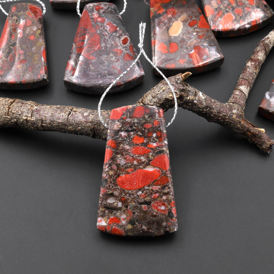 Natural Red Brecciated Blood Jasper Trapezoid Pendant Side Drilled A1